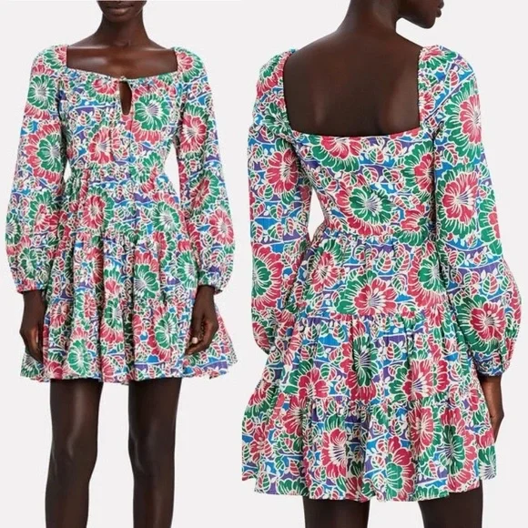 Rixo London Roxy Hibiscus Floral Long Sleeve Cotton Mini Dress, Medium - Picture 1 of 16